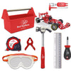 Red Toolbox Kids 7Pc Tool Set and Car Engineering Kit, Includes Hand Tools, Toolbox, and Kit