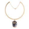 Trendy Punk Owl Crystal Rhinestones Golden Circle Collar Necklace for Women