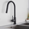Matte Black Kitchen Sink Faucet Brass Single Lever Pull Out Spring Spout Mixers Tap Hot Cold Water