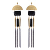 JASSY Vintage Black Agate Earring Elegant Long Tassel Ear Drop for Women Statement Jewelry