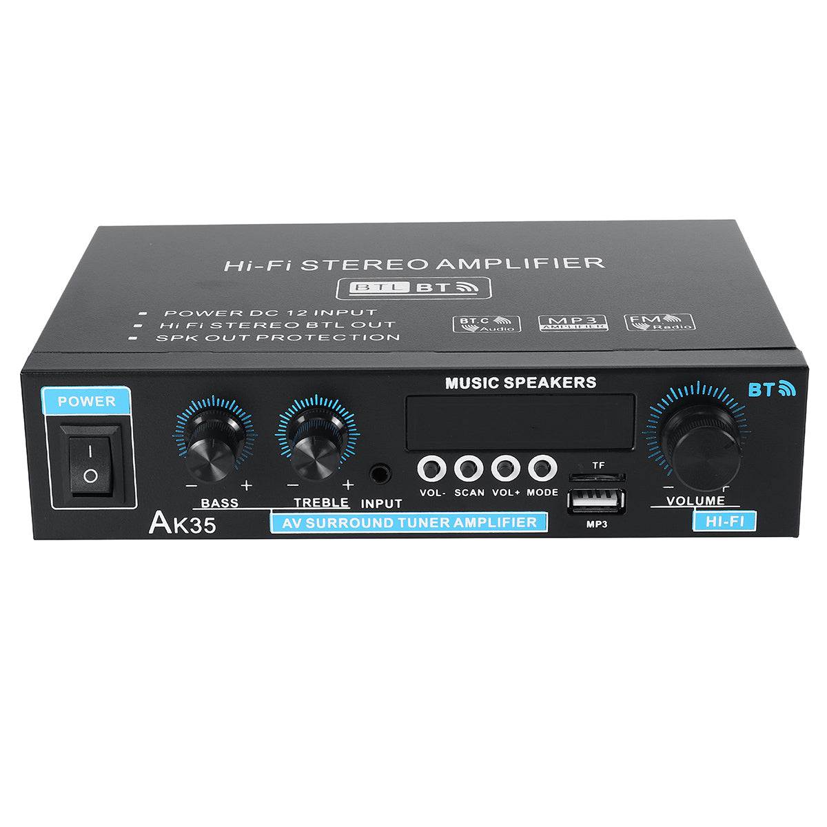 AK35 110V-240V bluetooth 5.0 Stereo Power Amplifier USB Wireless Music Speakers