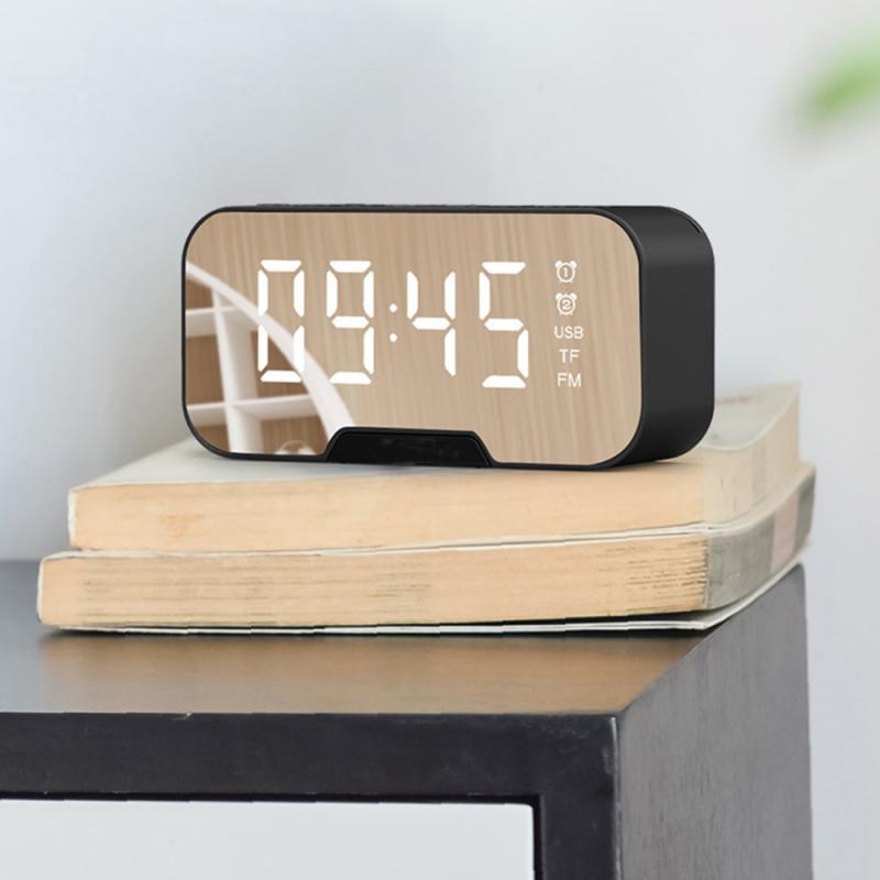 2020 New Wireless bluetooth Clock Speaker Radio LED Mirror Alarm Clock Subwoofer Music Player Snooze Desktop Clock Wireless  Speaker with FM Radio