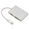 Type-C to VGA HDMI DVI USB Adapter Cable USB3.1 to HUB Splitter 4 In 1 4K HD Converter (Silver)