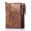 Bullcaptain Men Zipper Minimal Wallet Genuine Leather Short Wallet Vintage Coin Bag
