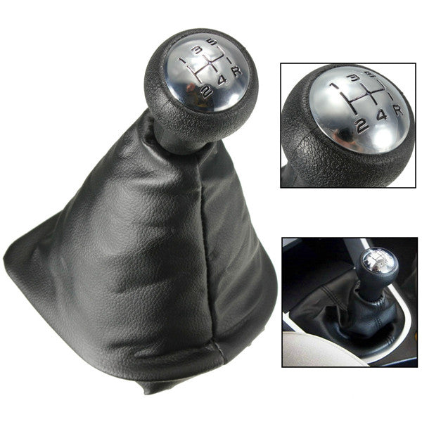 5 Speed Gear Shift Gaiter Knob For PEUGEOT 207 307 406 Black Chrome Leather