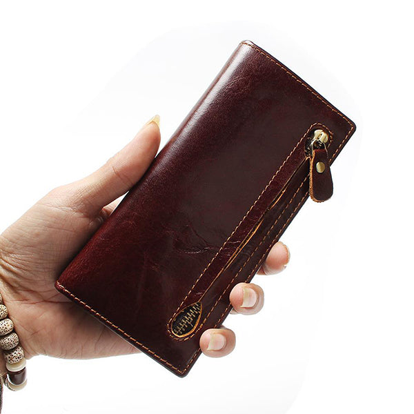 Men RFID Anti-magnetic Genuine Leather Long Wallet Card Holder Phone Bag
