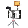 4 in 1 Vlogging Live Broadcast Smartphone Video Rig Kits with LED Video Light Microphone Cold Shoe Tripod Mount Head (Red)