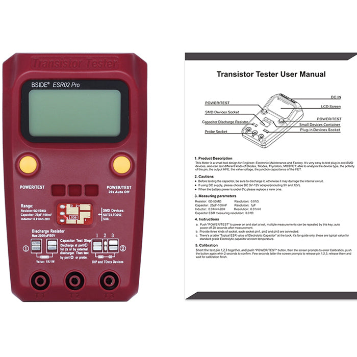 BSIDE ESR02PRO Digital Transistor SMD Components Tester Diode Triode Capacitance Inductance ESR Meter