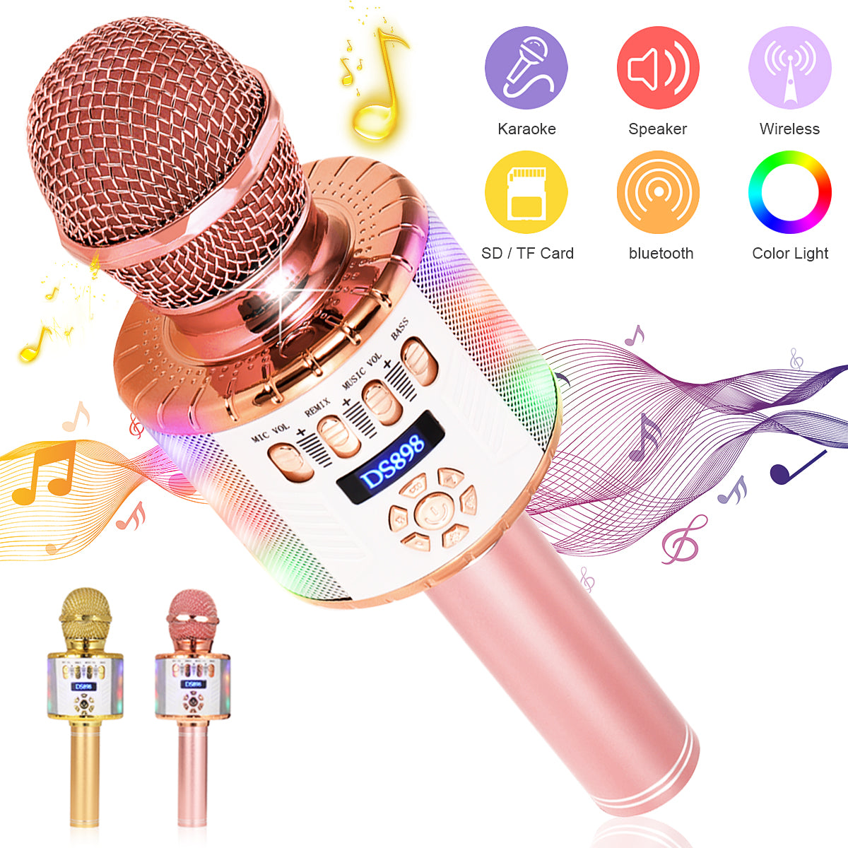 Bakeey DS898 3-in-1 Microphone Wireless bluetooth Microphone bluetooth Speaker Recorder HIFI Noise Reduction TF Card 2400mAh Luminous Handheld Portable Professional K Songs Karaoke Singing Player