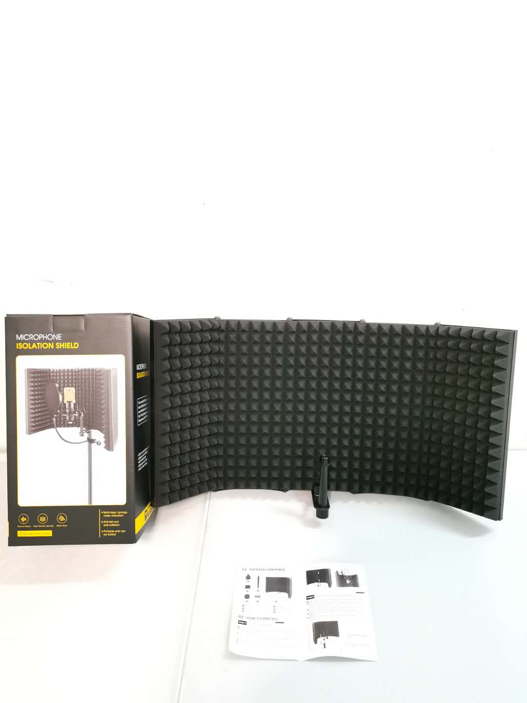 5 Panel Foldable Studio Microphone Isolation Shield Recording Sound Absorber Foam Panel Support Bracket
