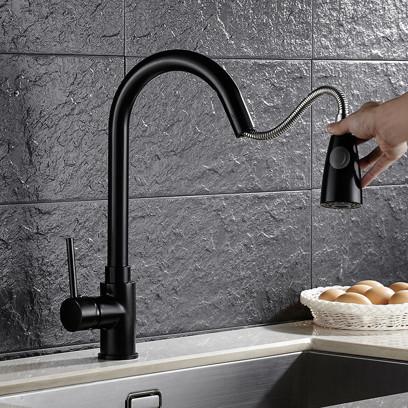 Kitchen Pull Out Cool Black Painted Finish Flexible Hot and Cold kitchen mixer tap Deck Mount Swivel Faucet