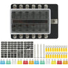 12 Way Blade Fuse Holder Box 12V/32V Panel Board Distribution Circuit Lock Kits