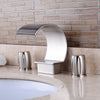 Bathroom Sink Faucet - Waterfall Nickel Brushed Widespread Two Handles Three HolesBath Taps / Brass